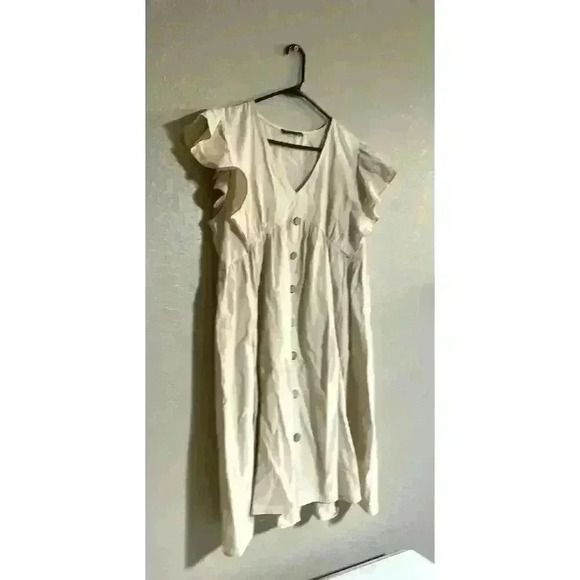 Shein Frenchy V-Neck Ruffle Sleeve Dress With Button Detail Size Large - Picture 2 of 8